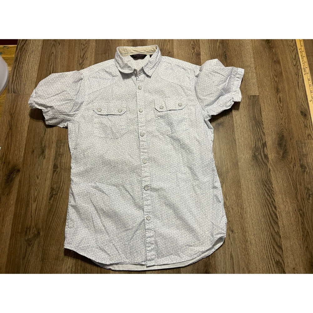 Outpost Makers Shirt, Women's Size Medium, White Blue, Button Up, Short Sleeve